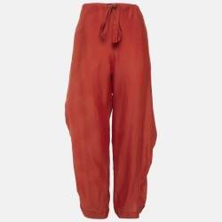 Pre Owned Sonia Rykiel Red Cotton Blend Drawstring Trousers S