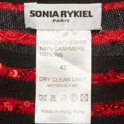 Pre Owned Sonia Rykiel Black/Red Sequin Striped Cashmere Top L