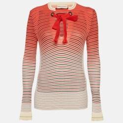 Pre Owned Sonia Rykiel Pink/White Striped Knit Jumper L