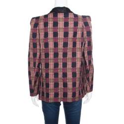 Sonia Rykiel Multicolor Checked Printed Cotton and Linen Contrast Collar Blazer M