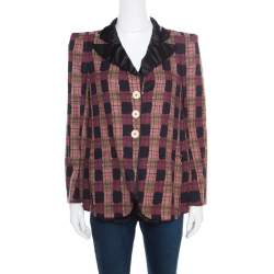 Sonia Rykiel Multicolor Checked Printed Cotton and Linen Contrast Collar Blazer M