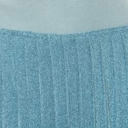 Pre Owned Sonia Rykiel Metallic Blue Ribbed Waist Pleated Midi Skirt S
