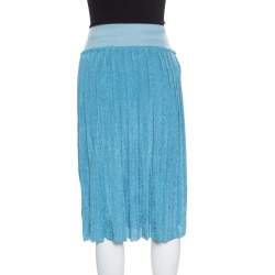 Pre Owned Sonia Rykiel Metallic Blue Ribbed Waist Pleated Midi Skirt S