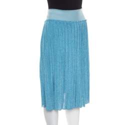 Pre Owned Sonia Rykiel Metallic Blue Ribbed Waist Pleated Midi Skirt S
