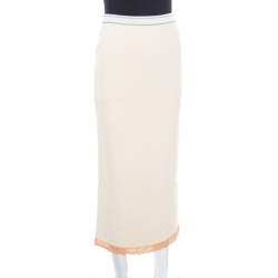 Pre Owned Sonia Rykiel Cream Knit Contrast Hem Detail Midi Skirt S