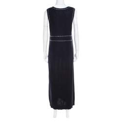 Pre Owned Sonia Rykiel Navy Blue Purl Knit Sleeveless Trompe L'oeil Diamanté Maxi Dress L