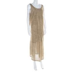 Sonia Rykiel Beige Perforated Lurex Knit Maxi Dress L