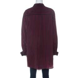 Pre Owned Sonia Rykiel Navy Blue & Red Striped Silk Crepe De Chine Shirt XL