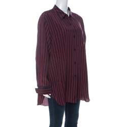 Pre Owned Sonia Rykiel Navy Blue & Red Striped Silk Crepe De Chine Shirt XL