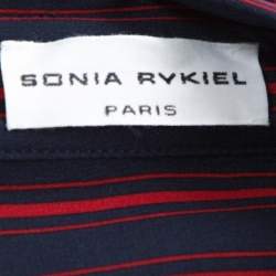 Pre Owned Sonia Rykiel Navy Blue & Red Striped Silk Crepe De Chine Shirt XL
