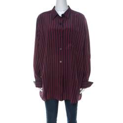 Pre Owned Sonia Rykiel Navy Blue & Red Striped Silk Crepe De Chine Shirt XL