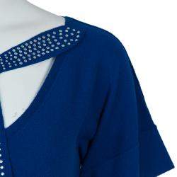 Pre Owned Sonia Rykiel Blue Knit Short Sleeve Embellished Tie Detail Top S