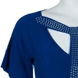Pre Owned Sonia Rykiel Blue Knit Short Sleeve Embellished Tie Detail Top S