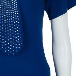 Pre Owned Sonia Rykiel Blue Knit Short Sleeve Embellished Tie Detail Top S