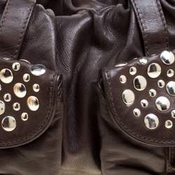 Sonia Rykiel Dark Brown Leather Studded Satchel