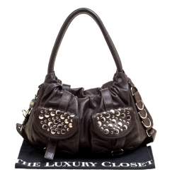 Sonia Rykiel Dark Brown Leather Studded Satchel