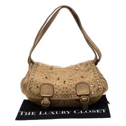 Sonia Rykiel Metallic Gold Leather Studded Shoulder Bag