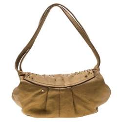 Sonia Rykiel Metallic Gold Leather Studded Shoulder Bag