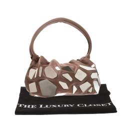 Pre Owned Sonia Rykiel Dark Beige Glass Embellished Leather Hobo
