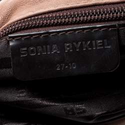 Pre Owned Sonia Rykiel Dark Beige Glass Embellished Leather Hobo