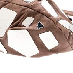 Pre Owned Sonia Rykiel Dark Beige Glass Embellished Leather Hobo