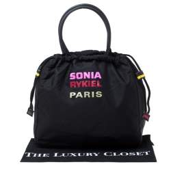 Sonia Rykiel Black Nylon Drawstring Shoulder Bag