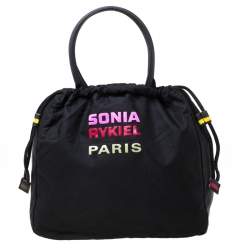 Sonia Rykiel Black Nylon Drawstring Shoulder Bag