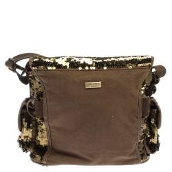 Sonia Rykiel Gold Sequin and Fabric Shoulder Bag