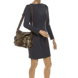 Sonia Rykiel Gold Sequin and Fabric Shoulder Bag