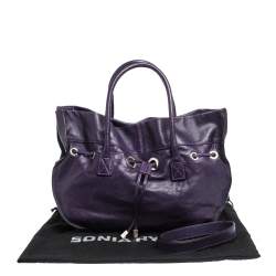 Pre Owned Sonia Rykiel Purple Leather Drawstring Tote