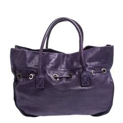 Pre Owned Sonia Rykiel Purple Leather Drawstring Tote