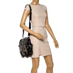 Pre Owned Sonia Rykiel Black Patent Leather Crystal Embellished Top Handle Bag