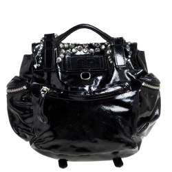 Pre Owned Sonia Rykiel Black Patent Leather Crystal Embellished Top Handle Bag