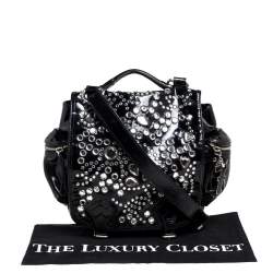 Pre Owned Sonia Rykiel Black Patent Leather Crystal Embellished Top Handle Bag