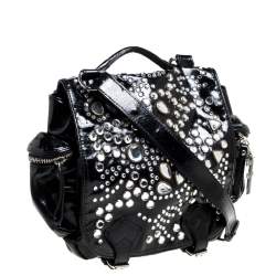 Pre Owned Sonia Rykiel Black Patent Leather Crystal Embellished Top Handle Bag