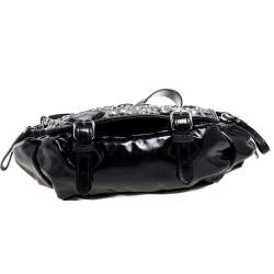 Pre Owned Sonia Rykiel Black Patent Leather Crystal Embellished Top Handle Bag