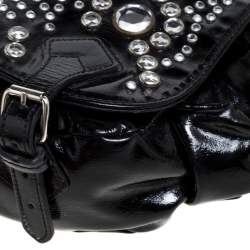 Pre Owned Sonia Rykiel Black Patent Leather Crystal Embellished Top Handle Bag