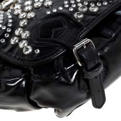 Pre Owned Sonia Rykiel Black Patent Leather Crystal Embellished Top Handle Bag
