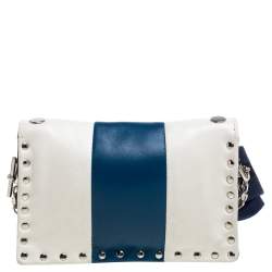 Pre Owned Sonia Rykiel White/Blue Leather Studded Flap Crossbody Bag