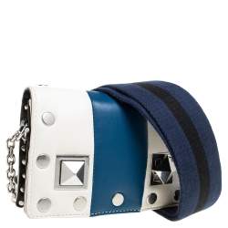 Pre Owned Sonia Rykiel White/Blue Leather Studded Flap Crossbody Bag