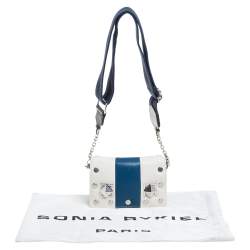Pre Owned Sonia Rykiel White/Blue Leather Studded Flap Crossbody Bag