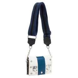 Pre Owned Sonia Rykiel White/Blue Leather Studded Flap Crossbody Bag