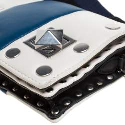 Pre Owned Sonia Rykiel White/Blue Leather Studded Flap Crossbody Bag