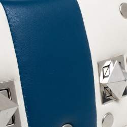 Pre Owned Sonia Rykiel White/Blue Leather Studded Flap Crossbody Bag