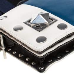 Pre Owned Sonia Rykiel White/Blue Leather Studded Flap Crossbody Bag