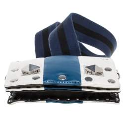 Pre Owned Sonia Rykiel White/Blue Leather Studded Flap Crossbody Bag