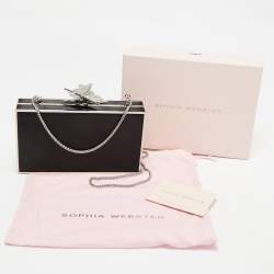 Pre Owned Sophia Webster Black/Silver Satin Clara Butterfly Box Chain Clutch