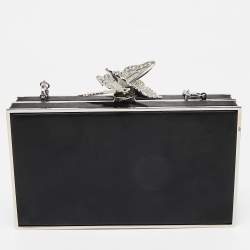 Pre Owned Sophia Webster Black/Silver Satin Clara Butterfly Box Chain Clutch