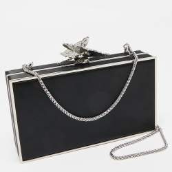 Pre Owned Sophia Webster Black/Silver Satin Clara Butterfly Box Chain Clutch