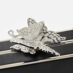 Pre Owned Sophia Webster Black/Silver Satin Clara Butterfly Box Chain Clutch